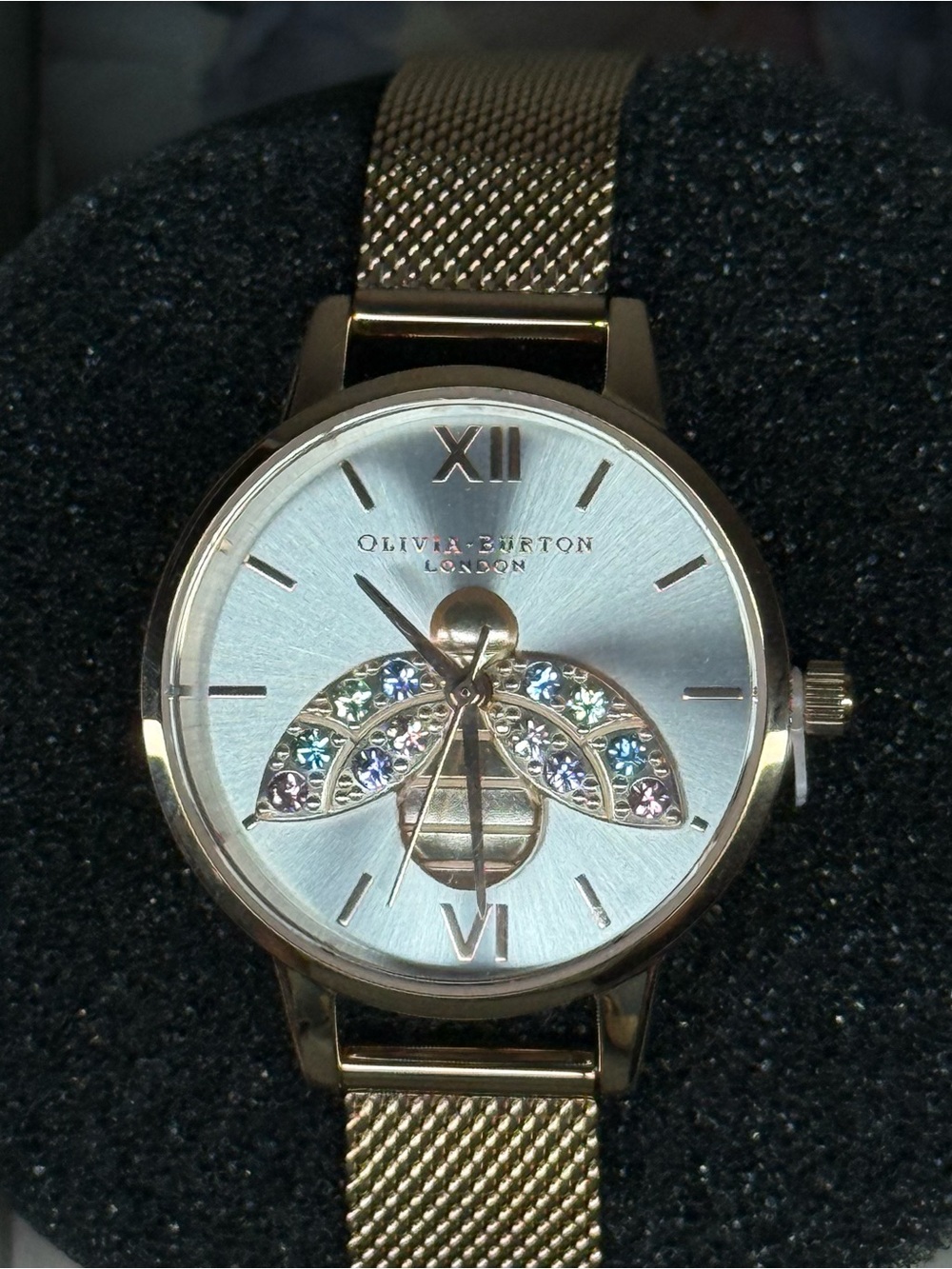 OLIVIA BURTON Rose Gold Mesh Watch with Bee Motif and Crystals - Picture 3 of 3